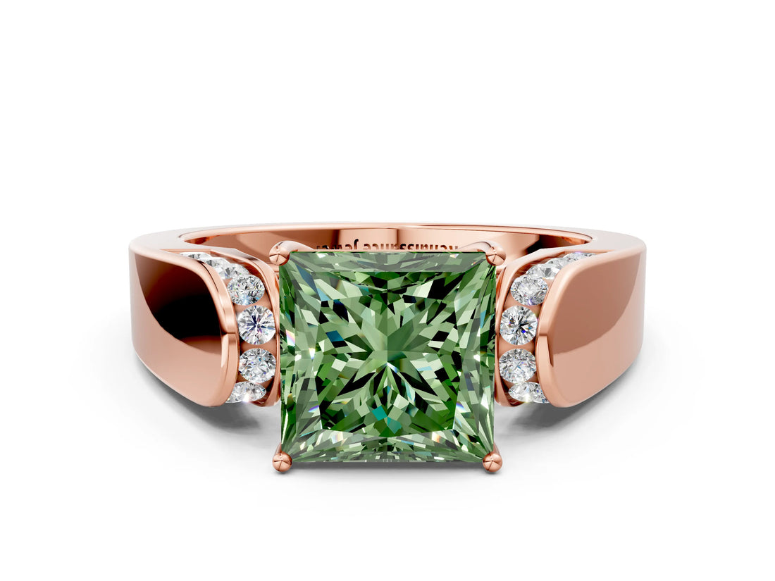 Rose gold Fancy Green Princess Cut Diamond Channel Set Solitaire Ring with Four-Prong Setting_12