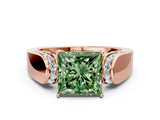 Rose gold Fancy Green Princess Cut Diamond Channel Set Solitaire Ring with Four-Prong Setting_12