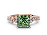 Rose gold Fancy Green Princess Cut Diamond Cluster Pavé Band with Four-Prong Setting_12