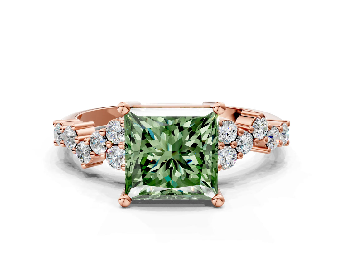 Rose gold Fancy Green Princess Cut Diamond Cluster Pavé Band with Four-Prong Setting_3