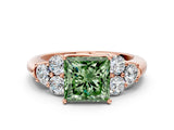 Rose gold Fancy Green Princess  Cut Diamond Cluster Ring with Round Accent Stones and Prong Setting on a Classic Band_28
