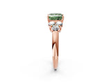 Rose gold Fancy Green Princess  Cut Diamond Cluster Ring with Round Accent Stones and Prong Setting on a Classic Band_30