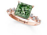 Rose gold Fancy Green Princess Cut Diamond Cluster Side Stone Solitaire Ring with Prong Setting_29