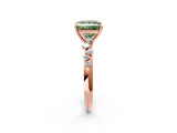 Rose gold Fancy Green Princess Cut Diamond Cluster Side Stone Solitaire Ring with Prong Setting_30