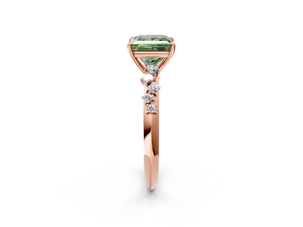 Rose Gold Princess Cut Graduated Cluster Engagement Ring Setting for Fancy Green Center