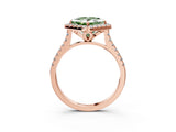 Rose gold Fancy Green Princess Cut Diamond Cushion Halo Ring with Pavé Band_3