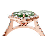 Rose gold Fancy Green Princess Cut Diamond Cushion Halo Ring with Pavé Band_4