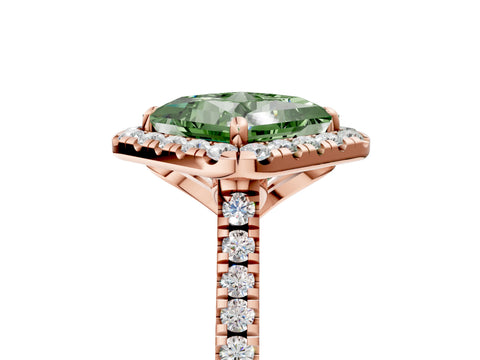 Rose gold Fancy Green Princess Cut Diamond Cushion Halo Ring with Pavé Band_5