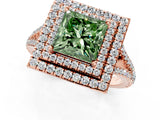 Rose gold Fancy Green Princess Cut Diamond Double Halo Ring with Pavé Band and Prong Setting_19