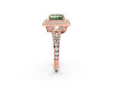 Rose gold Fancy Green Princess Cut Diamond Double Halo Ring with Pavé Band and Prong Setting_20