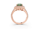 Rose gold Fancy Green Princess Cut Diamond Double Halo Ring with Pavé Band and Prong Setting_21