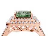 Rose gold Fancy Green Princess Cut Diamond Double Halo Ring with Pavé Band and Prong Setting_22