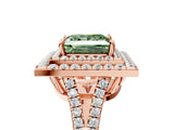 Rose gold Fancy Green Princess Cut Diamond Double Halo Ring with Pavé Band and Prong Setting_23