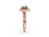 Rose gold Fancy Green Princess Cut Diamond Double Halo Ring with Split Shank and Four-Prong Setting_2