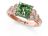 Rose gold Fancy Green Princess  Cut Diamond Engagement Ring with Bezel Set Round Side Stones and Prong Setting_31