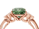Rose gold Fancy Green Princess  Cut Diamond Engagement Ring with Bezel Set Round Side Stones and Prong Setting_34