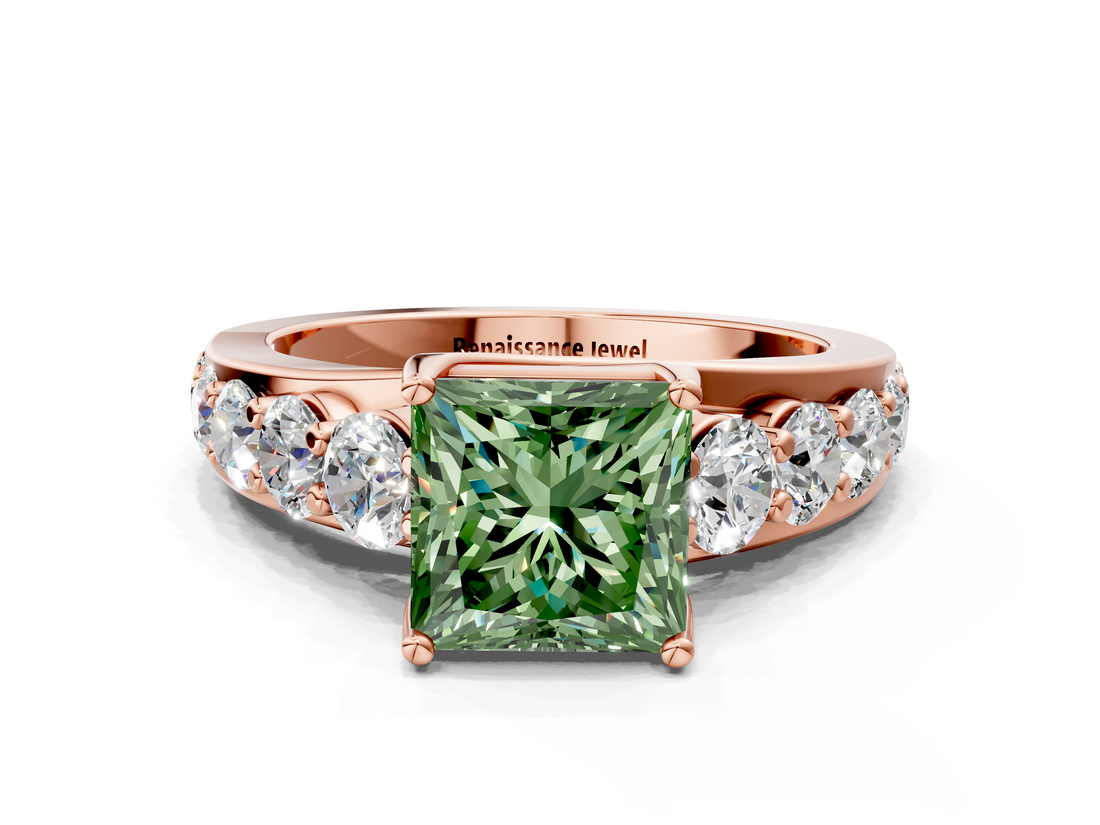 Rose gold Fancy Green Princess  Cut Diamond Engagement Ring with Pavé Band and Four-Prong Setting_3