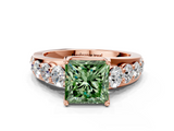 Rose gold Fancy Green Princess  Cut Diamond Engagement Ring with Pavé Band and Four-Prong Setting_3