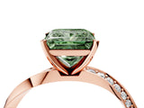 Rose gold Fancy Green Princess Cut Diamond Engagement Ring with Side Stone Accents and Four-Prong Setting_16