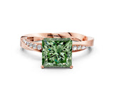 Rose gold Fancy Green Princess Cut Diamond Engagement Ring with Side Stone Accents and Four-Prong Setting_24