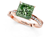 Rose gold Fancy Green Princess Cut Diamond Engagement Ring with Side Stone Accents and Four-Prong Setting_25
