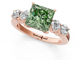 Rose gold Fancy Green Princess  Cut Diamond Five-Stone Prong Set White Gold Ring_30
