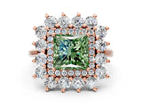 Rose gold Fancy Green Princess Cut Diamond Floral Double Halo Engagement Ring with Prong Setting_24