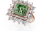 Rose gold Fancy Green Princess Cut Diamond Floral Double Halo Engagement Ring with Prong Setting_25