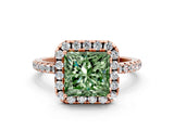 Rose gold Fancy Green Princess  Cut Diamond Floral Halo Engagement Ring with Pavé Band and Prong Setting_17