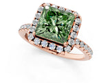 Rose gold Fancy Green Princess  Cut Diamond Floral Halo Engagement Ring with Pavé Band and Prong Setting_18