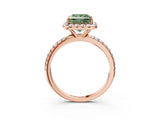 Rose gold Fancy Green Princess  Cut Diamond Floral Halo Engagement Ring with Pavé Band and Prong Setting_20