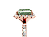 Rose gold Fancy Green Princess  Cut Diamond Floral Halo Engagement Ring with Pavé Band and Prong Setting_22