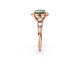 Rose gold Fancy Green Princess  Cut Diamond Floral Halo Engagement Ring with Shared Prong Setting 3