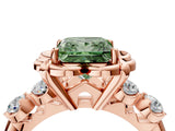Rose gold Fancy Green Princess  Cut Diamond Floral Halo Engagement Ring with Shared Prong Setting 5