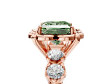 Rose gold Fancy Green Princess  Cut Diamond Floral Halo Engagement Ring with Shared Prong Setting