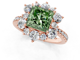 Rose gold Fancy Green Princess  Cut Diamond Floral Halo Pave Band with Prong Setting_1