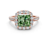 Rose gold Fancy Green Princess Cut Diamond Floral Halo Ring with Pavé Band and Prong Setting_3