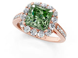 Rose gold Fancy Green Princess Cut Diamond Floral Halo Ring with Pavé Band and Prong Setting_4