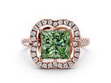Rose gold Fancy Green Princess Cut Diamond Floral Halo Split Shank Prong Setting Ring_12
