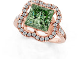 Rose gold Fancy Green Princess Cut Diamond Floral Halo Split Shank Prong Setting Ring_13