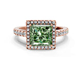 Rose gold Fancy Green Princess Cut Diamond Halo Engagement Ring with Pavé Band and Prong Setting_27
