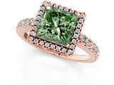 Rose gold Fancy Green Princess Cut Diamond Halo Engagement Ring with Pavé Band and Prong Setting_28