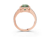 Rose gold Fancy Green Princess Cut Diamond Halo Engagement Ring with Pavé Band and Prong Setting_30