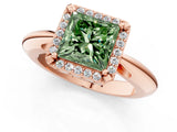 Rose gold Fancy Green Princess  Cut Diamond Halo Engagement Ring with Split Shank and Four-Prong Setting_31