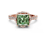 Rose gold Fancy Green Princess Cut Diamond Halo Pave Band with Four-Prong Setting_3
