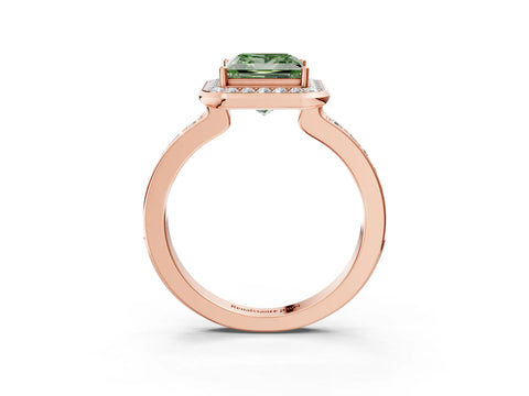 Rose gold Fancy Green Princess Cut Diamond Halo Ring with Bezel Frame and Pavé Band_3