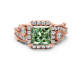 Rose gold Fancy Green Princess Cut Diamond Halo Ring with Milgrain Pavé Band and Four-Prong Setting_17
