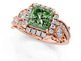 Rose gold Fancy Green Princess Cut Diamond Halo Ring with Milgrain Pavé Band and Four-Prong Setting_18