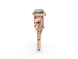 Rose gold Fancy Green Princess Cut Diamond Halo Ring with Milgrain Pavé Band and Four-Prong Setting_19