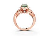 Rose gold Fancy Green Princess Cut Diamond Halo Ring with Milgrain Pavé Band and Four-Prong Setting_20